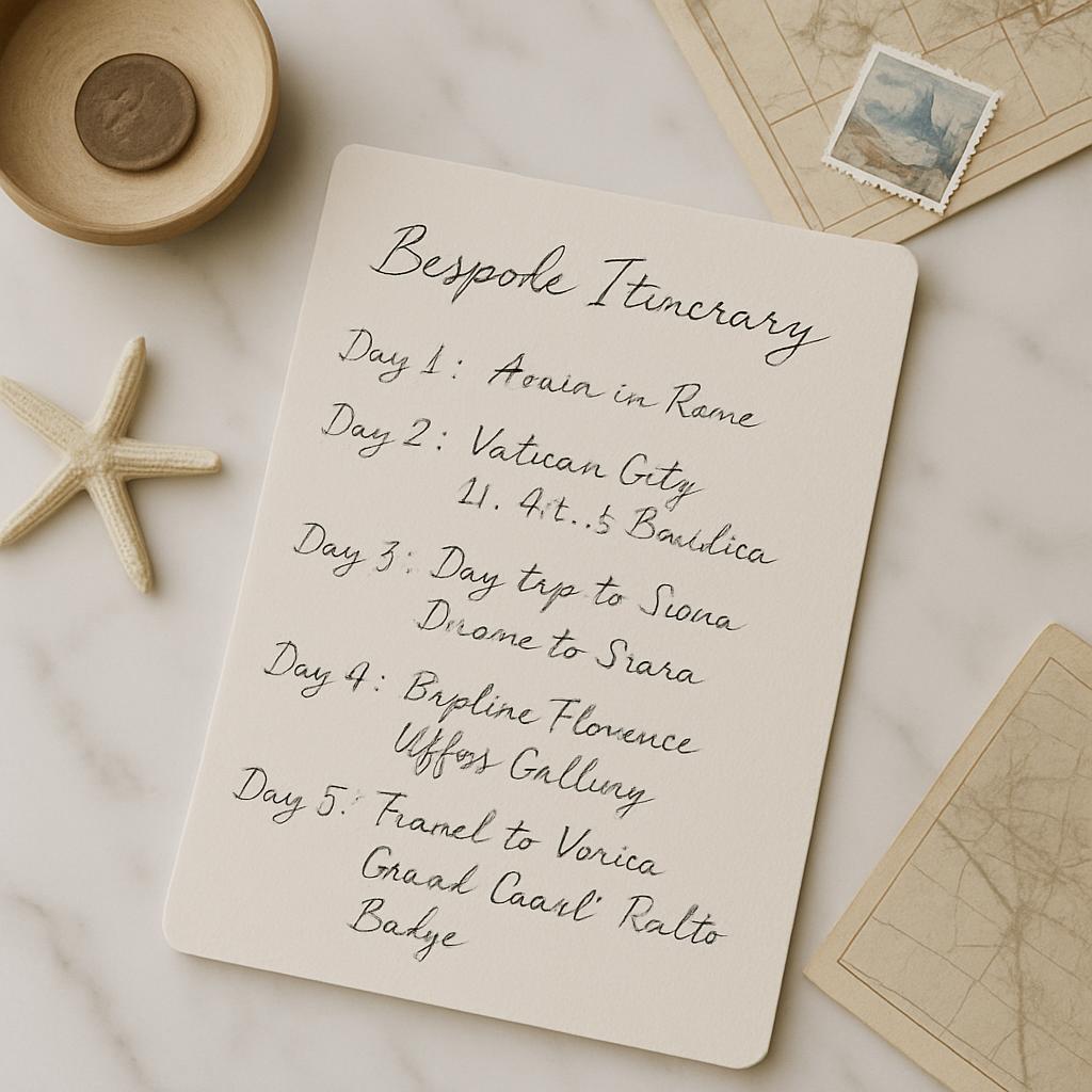 "List of places to visit on a customized tour itinerary, written on a piece of paper."